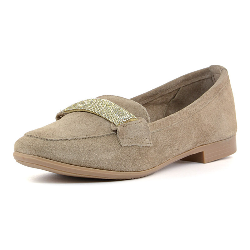 Cafenoir mocassini donna in suede con passante in strass taupe