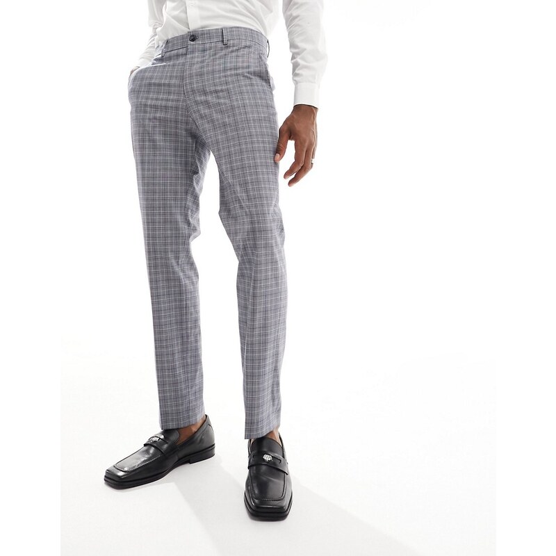 Jack & Jones Premium - Pantaloni da abito slim blu a quadri