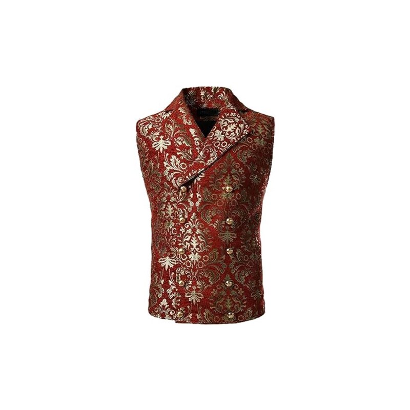 Gilet Costume Victorien Steampunk - Slim Fit - Col En V Sans Manches - Pour Homme - Rouge - Mariage, Cosplay, Soirée