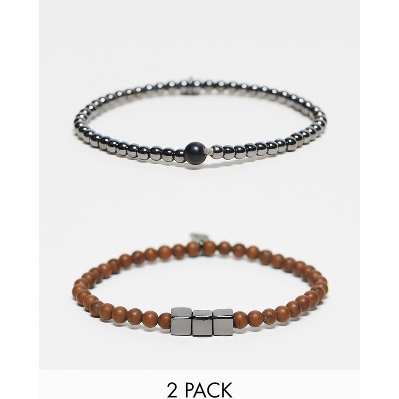 Icon Brand - Confezione da 2 braccialetti con perline multicolore e grigio canna di fucile-Oro