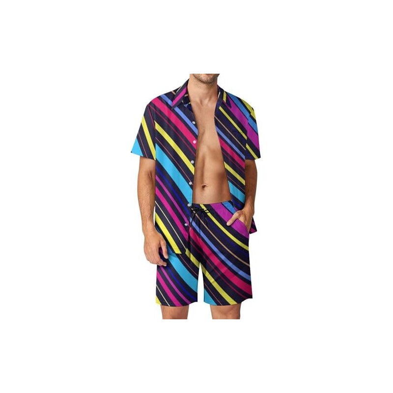 FENAC Scala Di Pesce A Colori Uomo Hawaiana Camicia E Pantaloncini Button Down Manica Corta Da Spiaggia L 126140659