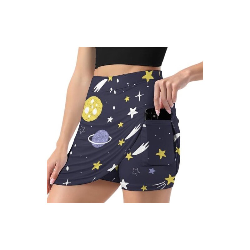 Gonna corta da donna, gonna da tennis, con pantaloni, gonna a pieghe, gonna estiva, mini gonna a pieghe, vita media, per tennis, golf, sport, corsa, Nero , M