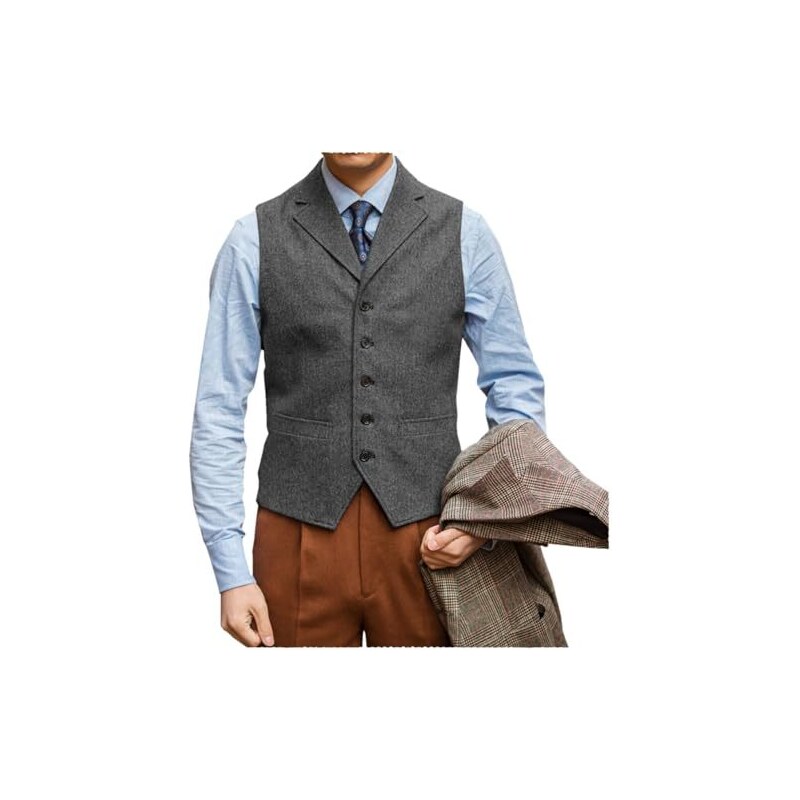 Gilet Uomo Tweed Spina Di Pesce - Elegante Per Cerimonie E Ufficio