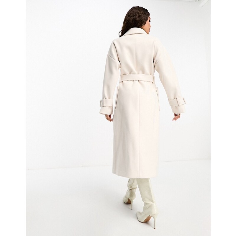 Forever New Petite - Cappotto elegante avvolgente color crema con cintura da allacciare-Bianco
