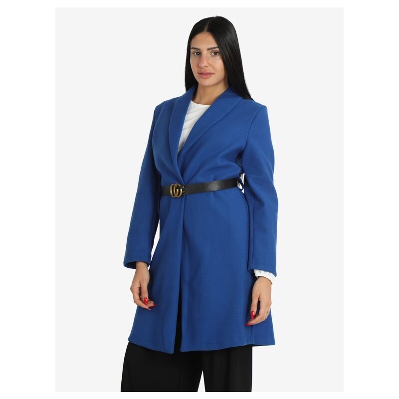 Solada Cappotto Lungo Donna Con Cintura Classico Blu Taglia Unica