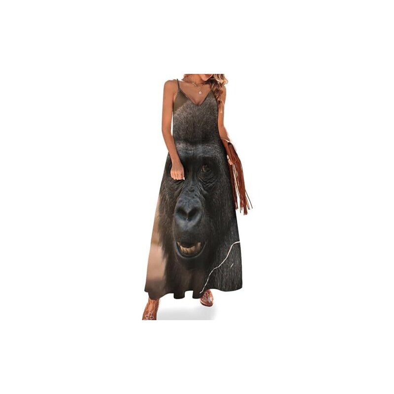 MOON RIVER Maxi Abito Lungo Donna Senza Maniche A Corsetto, Scollo Quadrato, Tessuto Popeline Leggero, Con Pannello Posteriore Elastico E Finta Abbottonatura