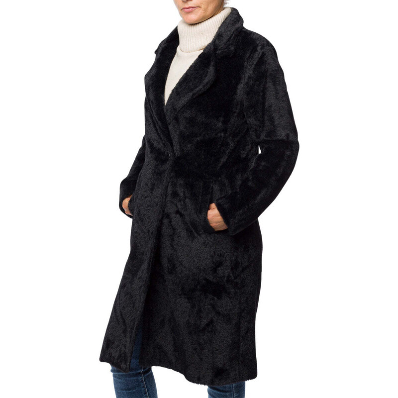 Cappotto lungo nero da donna in pelliccia sintetica Swish Jeans