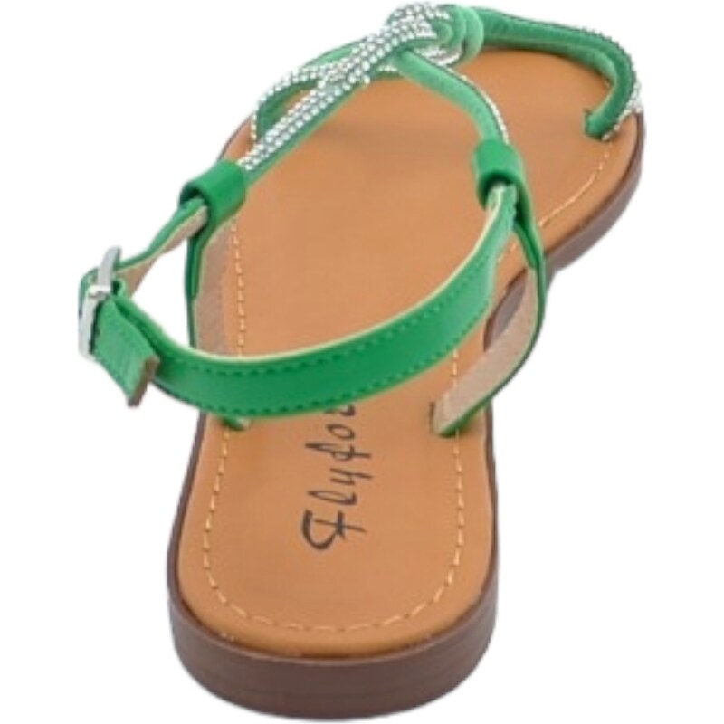 Malu Shoes Sandalo gioiello basso donna verde raso terra treccia centrale brillantini chiusura caviglia regolabile antiscivolo