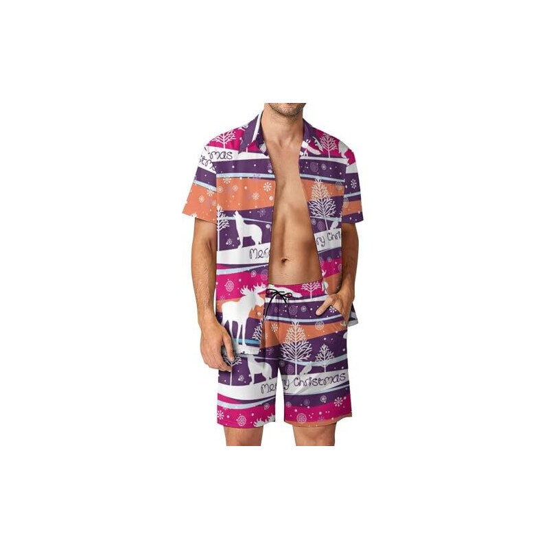 Camicia Hawaiana Estate Runcati Set Di 2 Pezzi Di Lino Da Uomo