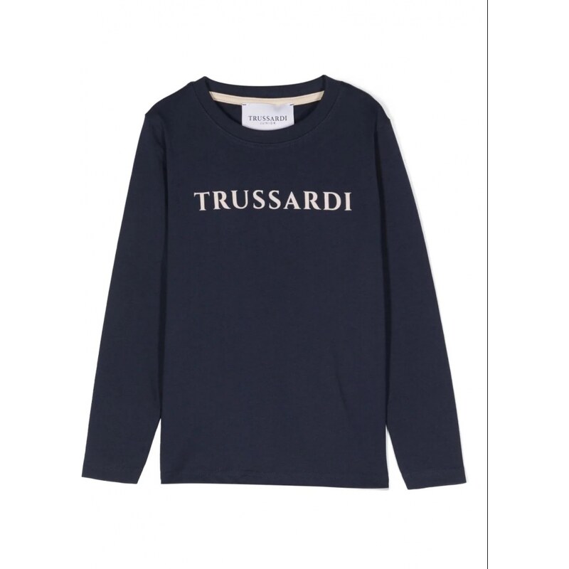 Trussardi tshirt blu scuro bambino in cotone con logo frontale