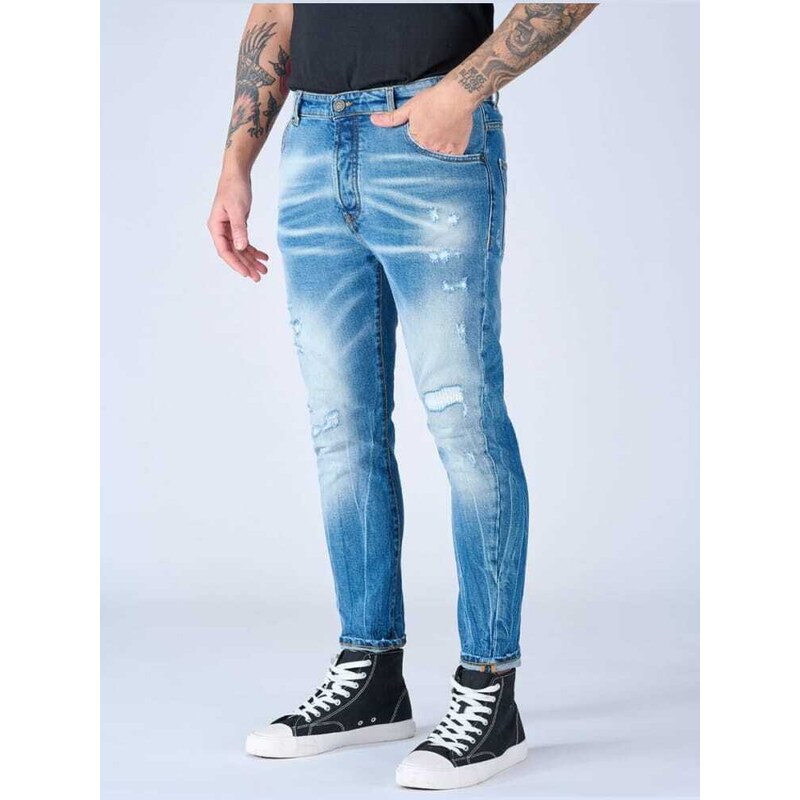Patriot jeans slim uomo destroyed con patch logo su tasca posteriore ...