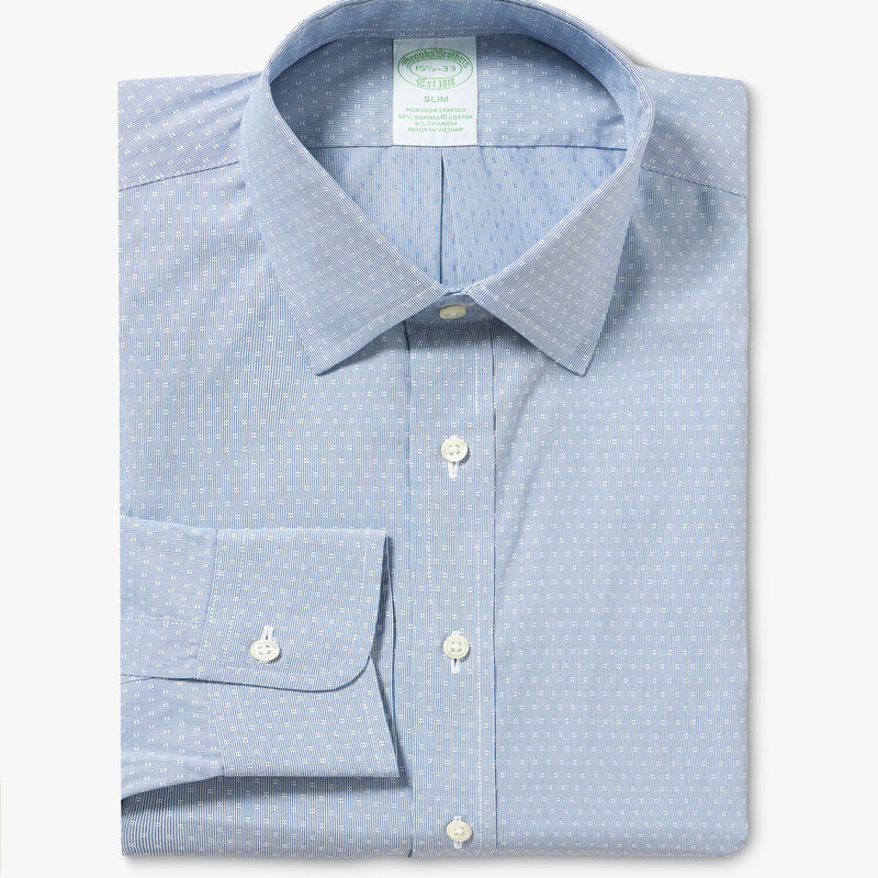 Brooks Brothers Camicia blu Slim Fit non-iron in cotone elasticizzato con collo Ainsley - male Camicie eleganti Blu chiaro 15