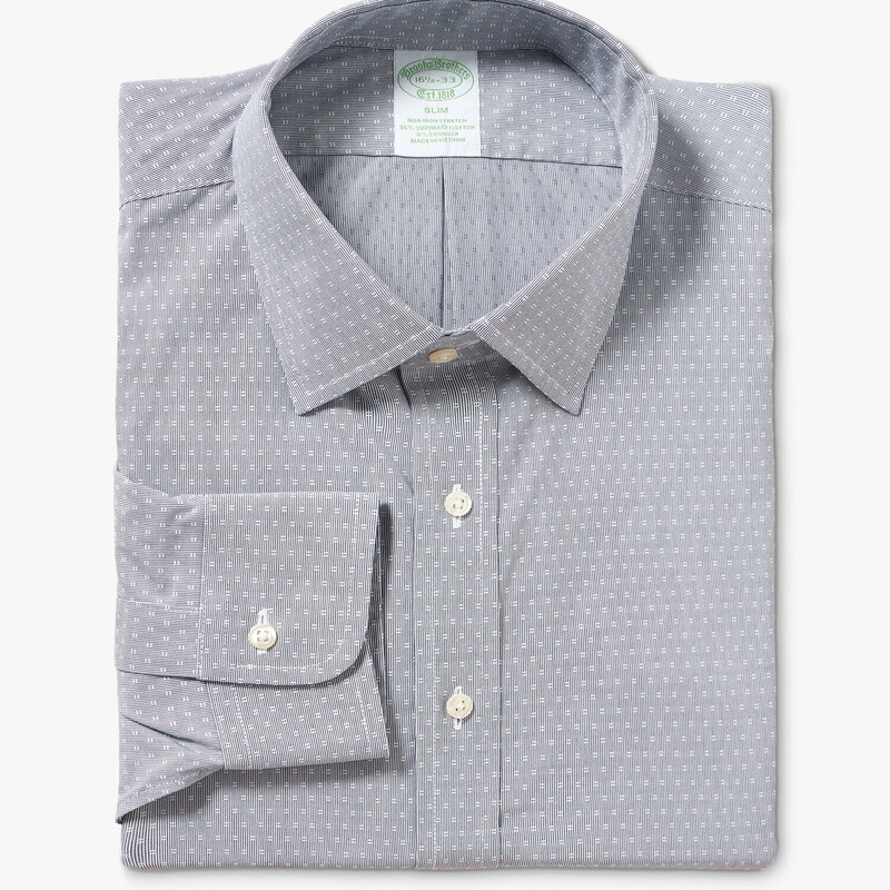 Brooks Brothers Camicia grigia Slim Fit non-iron in cotone elasticizzato con collo Ainsley - male Camicie eleganti Navy 17H