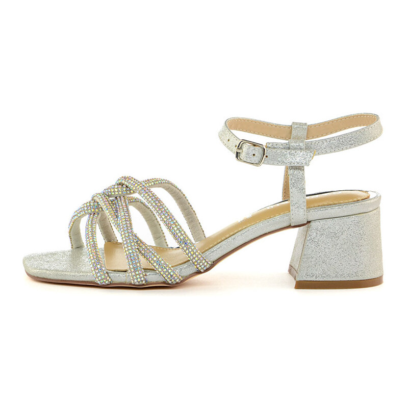 CAFENOIR sandali gabbia con tacco eleganti donna in microstrass argento