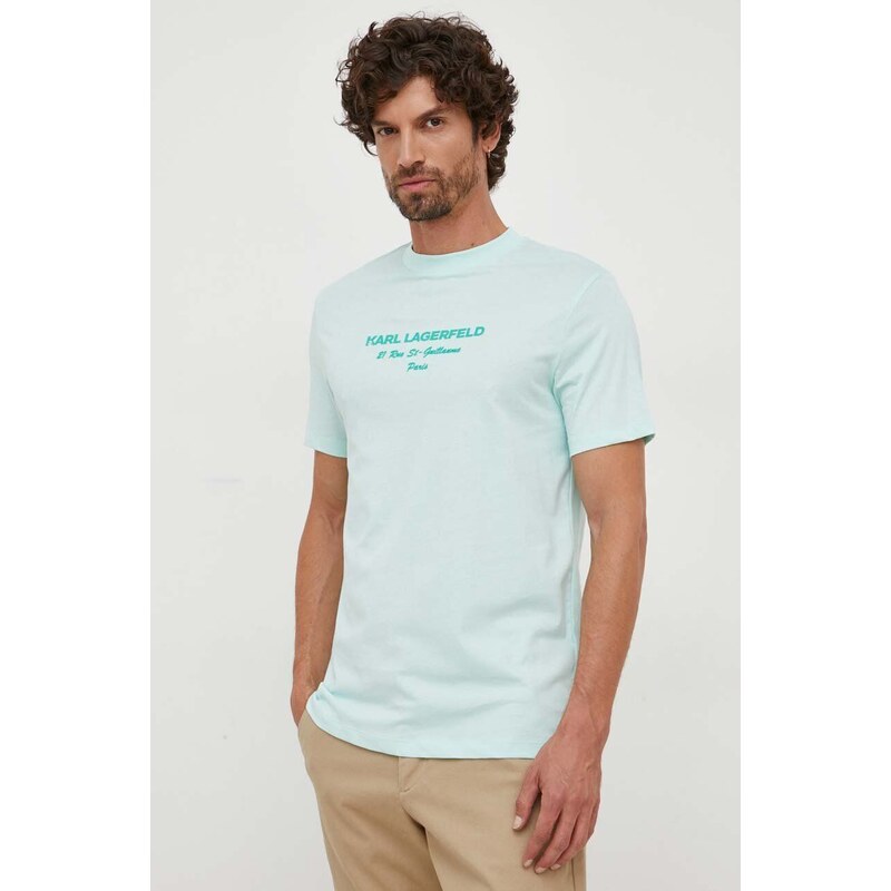 Karl Lagerfeld t-shirt uomo colore turchese con applicazione