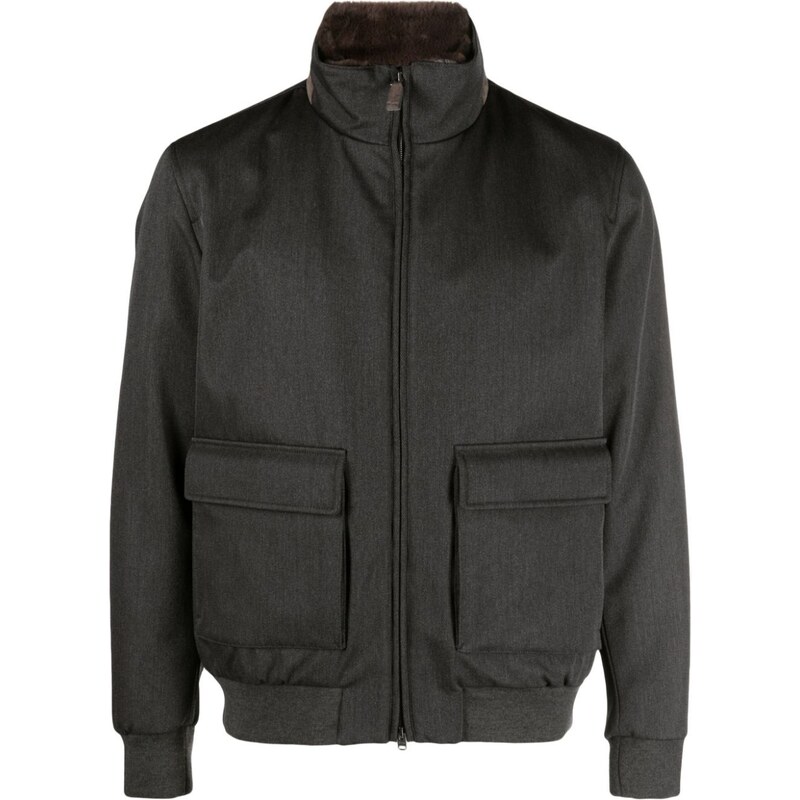 DESIGN - Giacca bomber in pelle sintetica con collo a imbuto nera