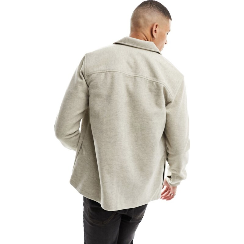 Only & Sons - Giacca in pile e lana sintetica con zip, colore beige-Neutro