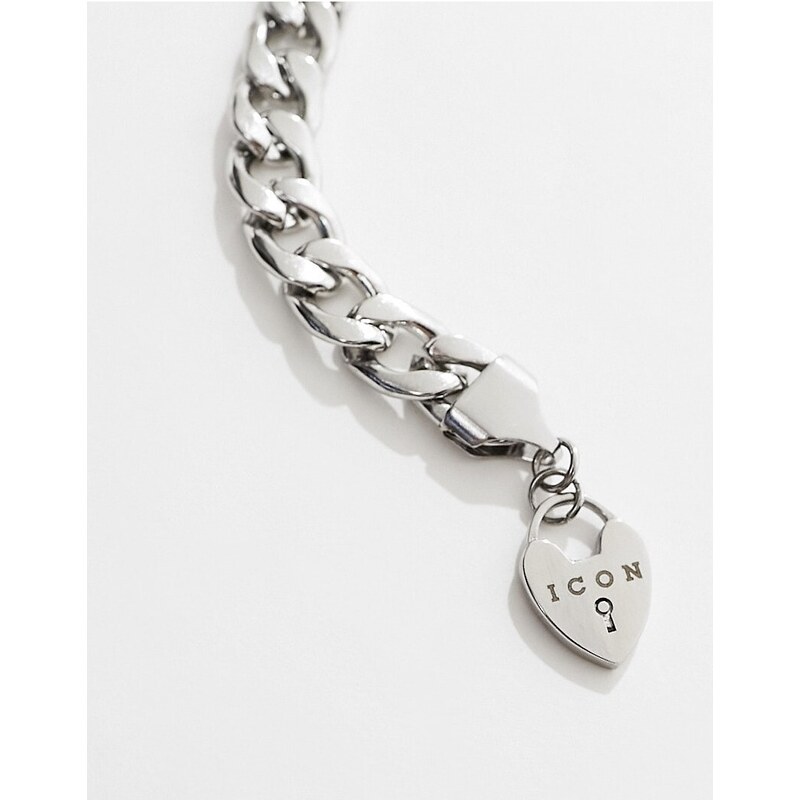 Icon Brand - Bracciale in acciaio inossidabile color argento con lucchetto a forma di cuore-Grigio
