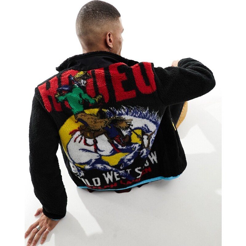 Polo Ralph Lauren Giacca in pile borg nera con stampa 