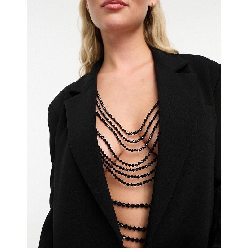 ASOS DESIGN - Imbracatura per il corpo con drappeggio di perline nere sfaccettate-Nero