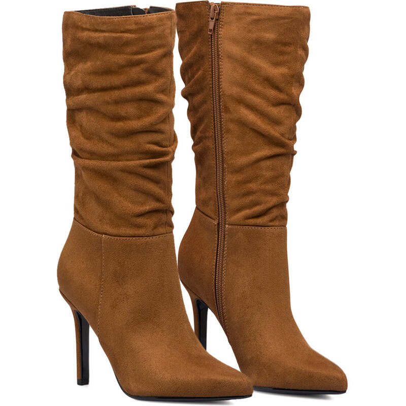 Stivali Donna Invernali Con Risvolto - Stivaletti In Pelle Con Cerniera Laterale E Tacco Medio