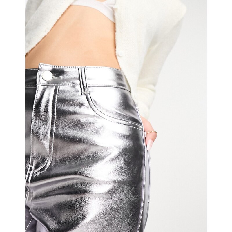 Pull&Bear - Pantaloni dritti argento metallizzato