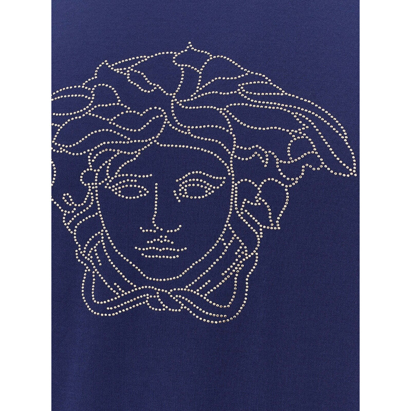 T-Shirt Versace con Logo Medusa S Blu 2000000011165