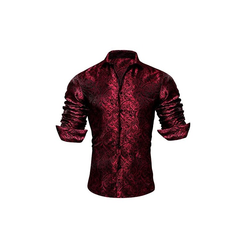 Camicia da uomo in tinta unita o a quadretti, con ricamo, molti modelli diversi, taglie S-5XL, Colore: rosso, M