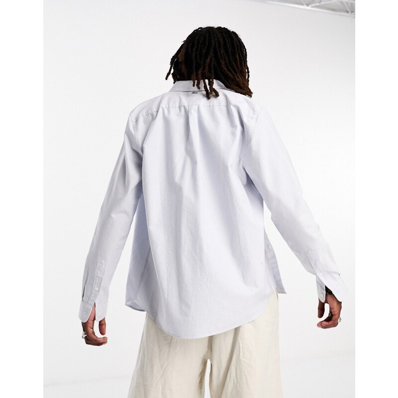 Lacoste - Stacked - Camicia a maniche lunghe a righe bianche e blu con logo a coccodrillo-Neutro