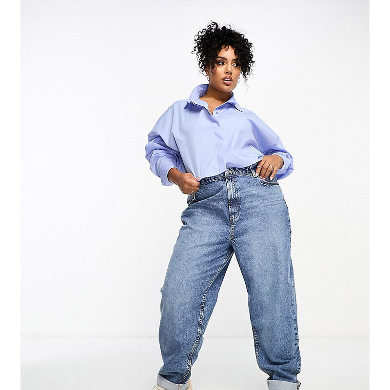 ASOS Curve ASOS DESIGN Curve - Mom jeans comodi blu medio