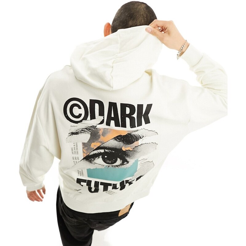ASOS Dark Future - Felpa oversize écru con cappuccio e stampa fotografica sul retro-Bianco