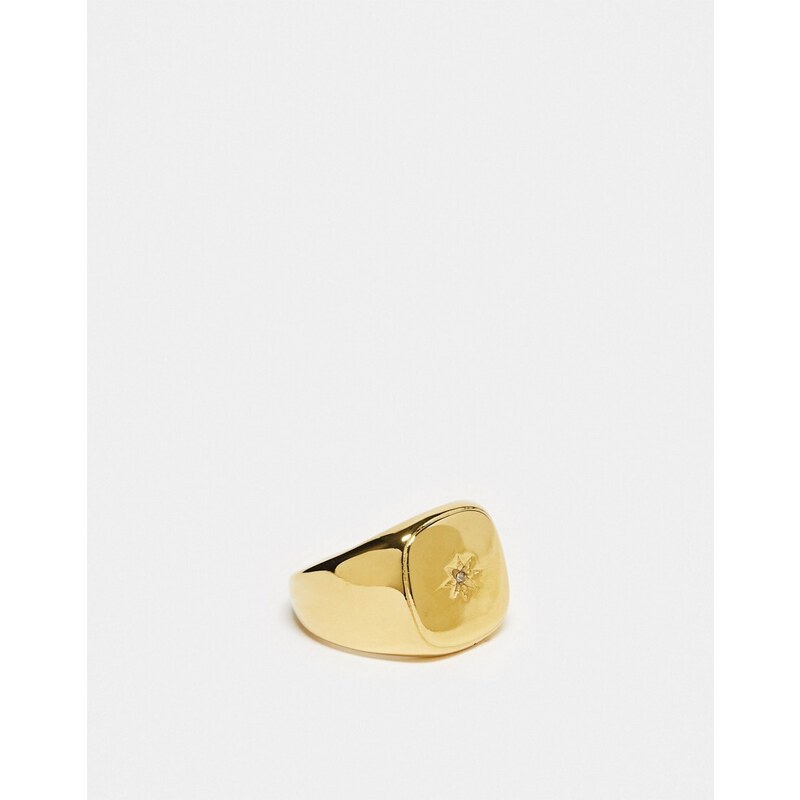 Icon Brand - Anello con sigillo in acciaio inossidabile con motivo con stella vintage color oro-Argento