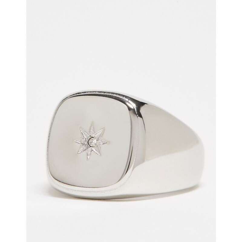 Icon Brand - Anello con sigillo in acciaio inossidabile con motivo con stella vintage, color argento-Oro