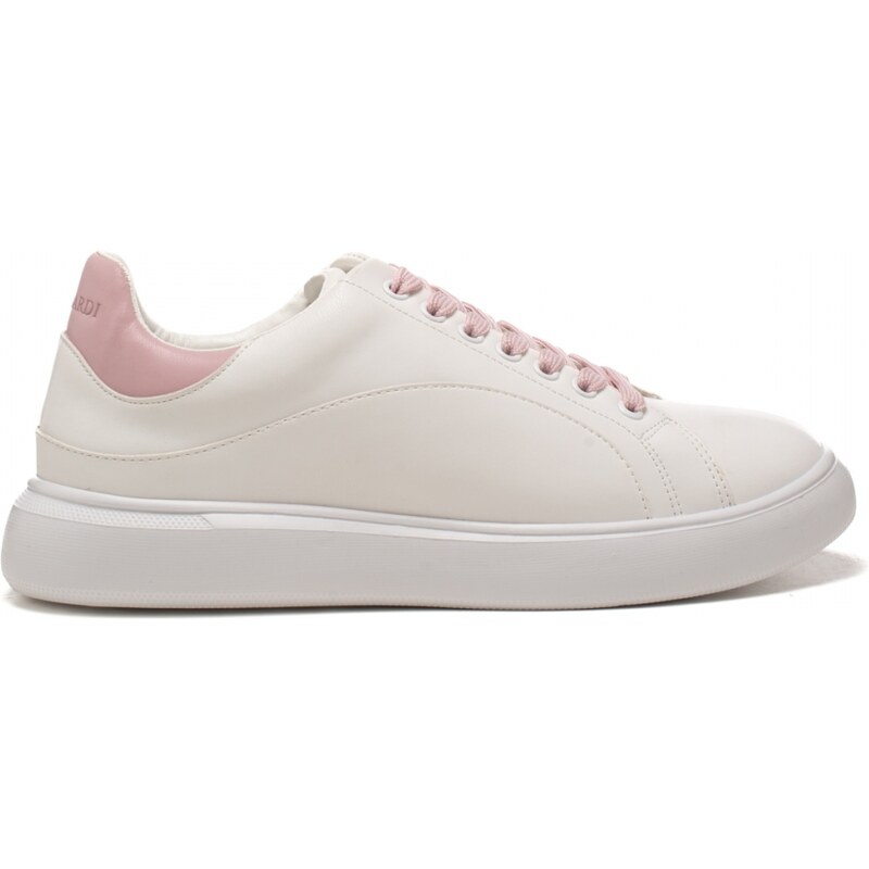 Trussardi sneakers donna con lacci in tessuto e logo al tallone bianco e rosa