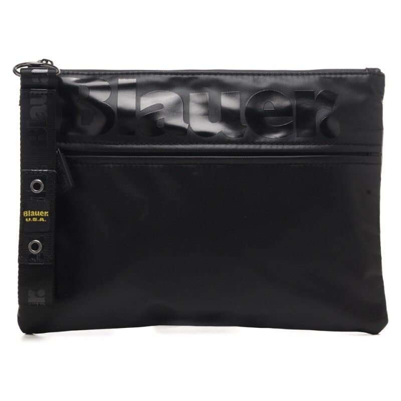 Blauer pochette borsa a mano cordura clutch con doppia tasca nera