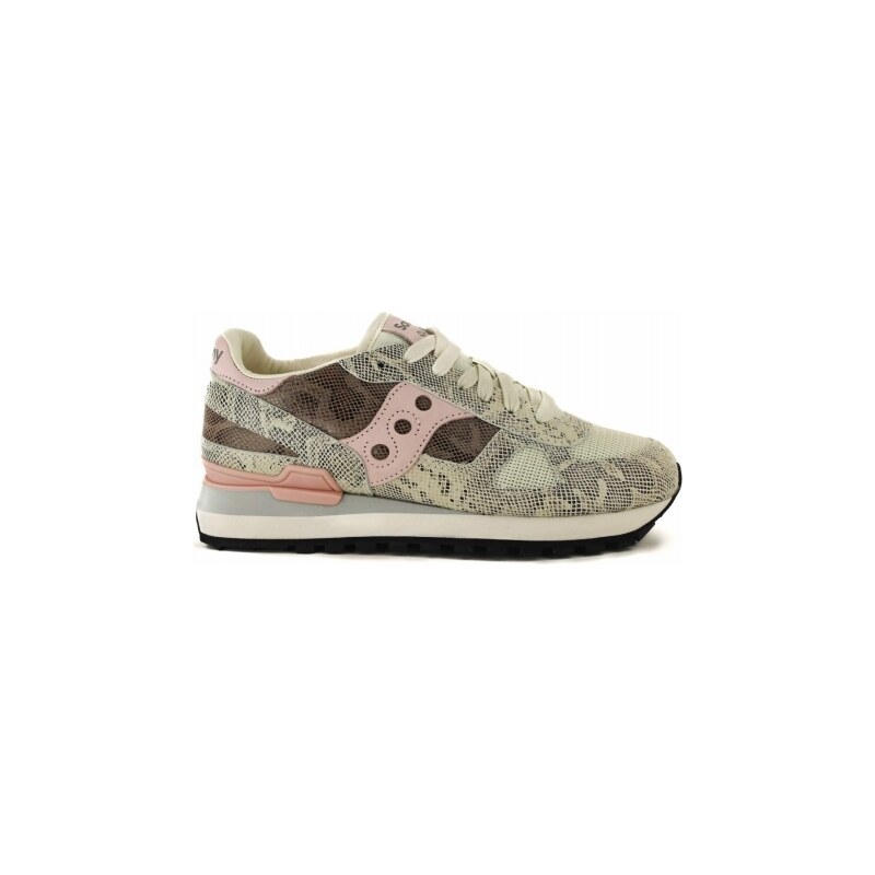 Saucony SNEAKERS DONNA SHADOW IN PELLE STAMPA RETTILE, BEIGE