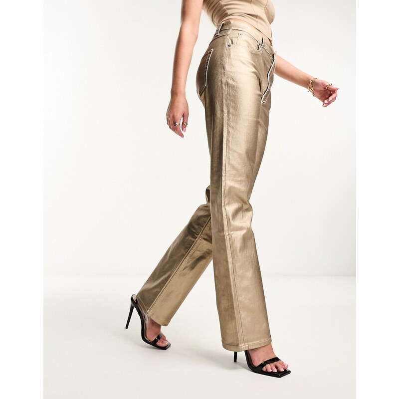 ASOS DESIGN - Jeans slim dritti oro metallizzato