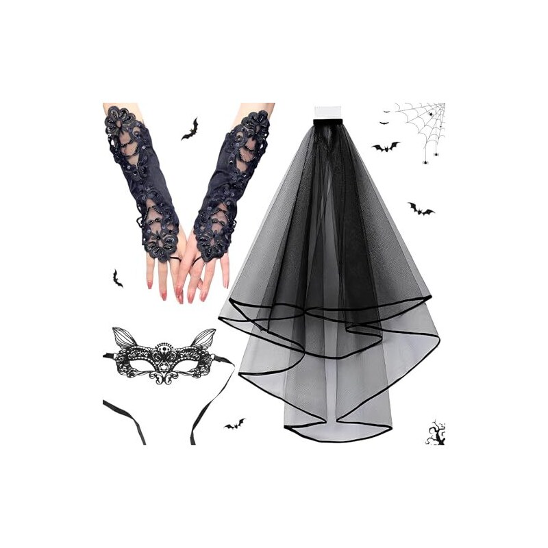 Taozoey Velo da Sposa Nero, Velo da Sposa in Pizzo Nero, Halloween