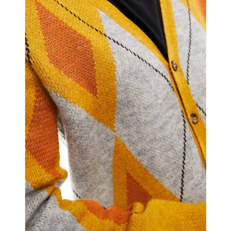 ASOS DESIGN - Cardigan in maglia soffice taglio comodo con motivo fantasia giallo