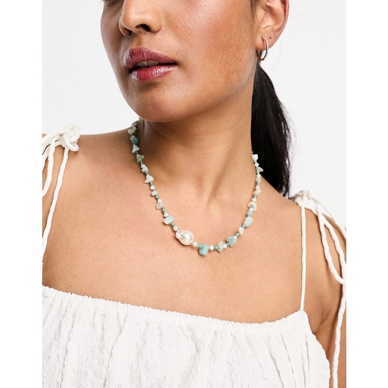 Orelia - Collana placcata oro con perline turchesi e charm con perla