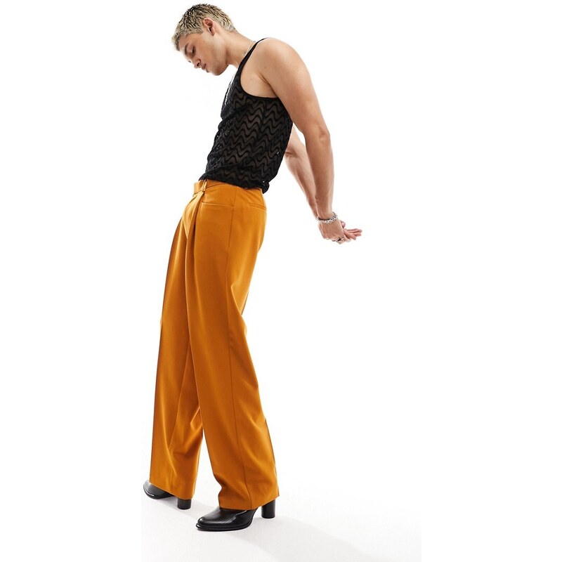 ASOS DESIGN - Pantaloni eleganti a fondo ampio arancione bruciato con tasche frontali
