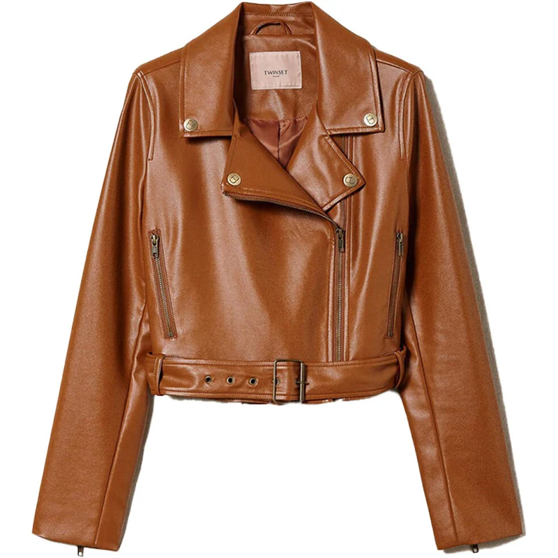 twinset Giubbino di Pelle Twin Set Coated Ecopelle da Donna Marrone