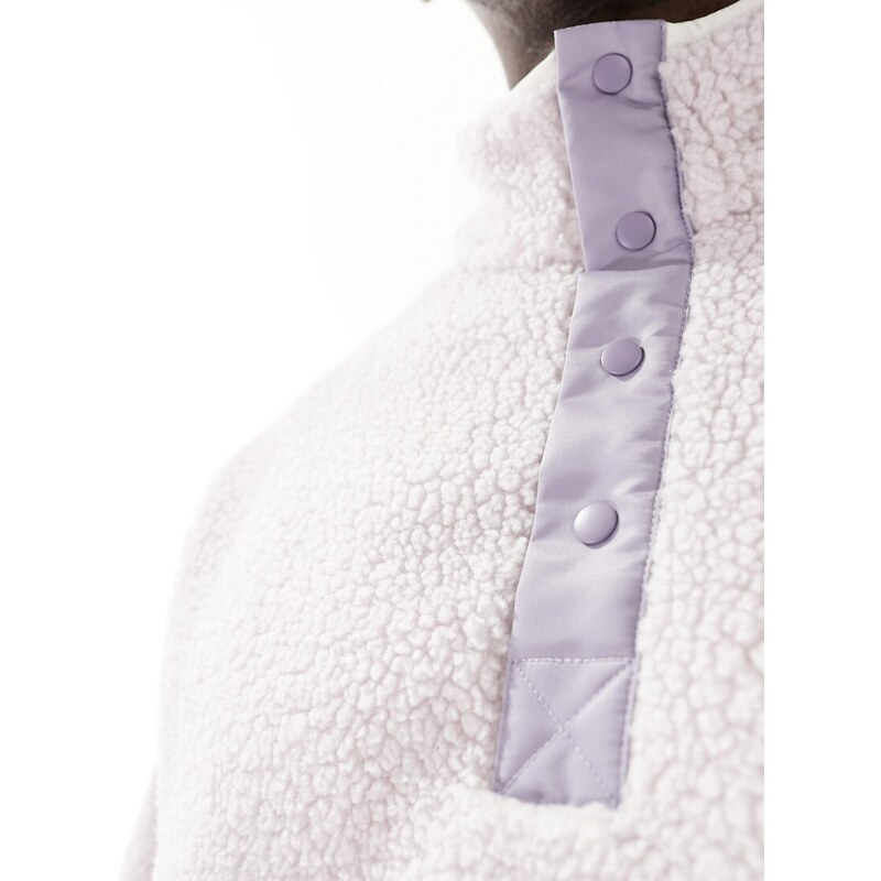 ASOS DESIGN - Felpa oversize in pile borg lilla con tasca in nylon e abbottonatura parziale-Viola