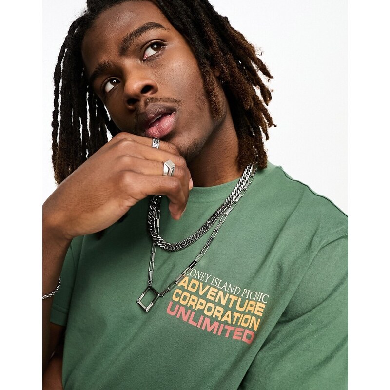 Coney Island Picnic - T-shirt verde con stampa "Lost Mind" sul petto e sul retro in coordinato