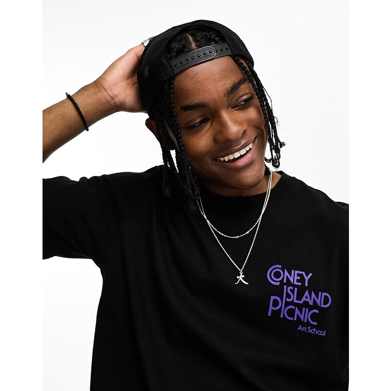 Coney Island Picnic - T-shirt a maniche corte nera con stampa sul petto e sul retro-Nero