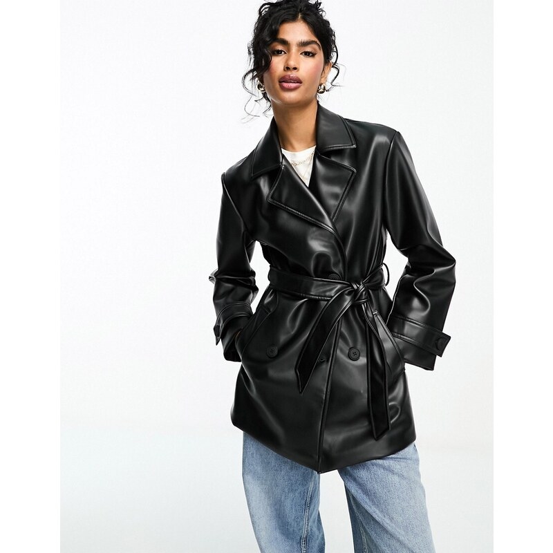 ASOS DESIGN Trench corto in pelle sintetica nero