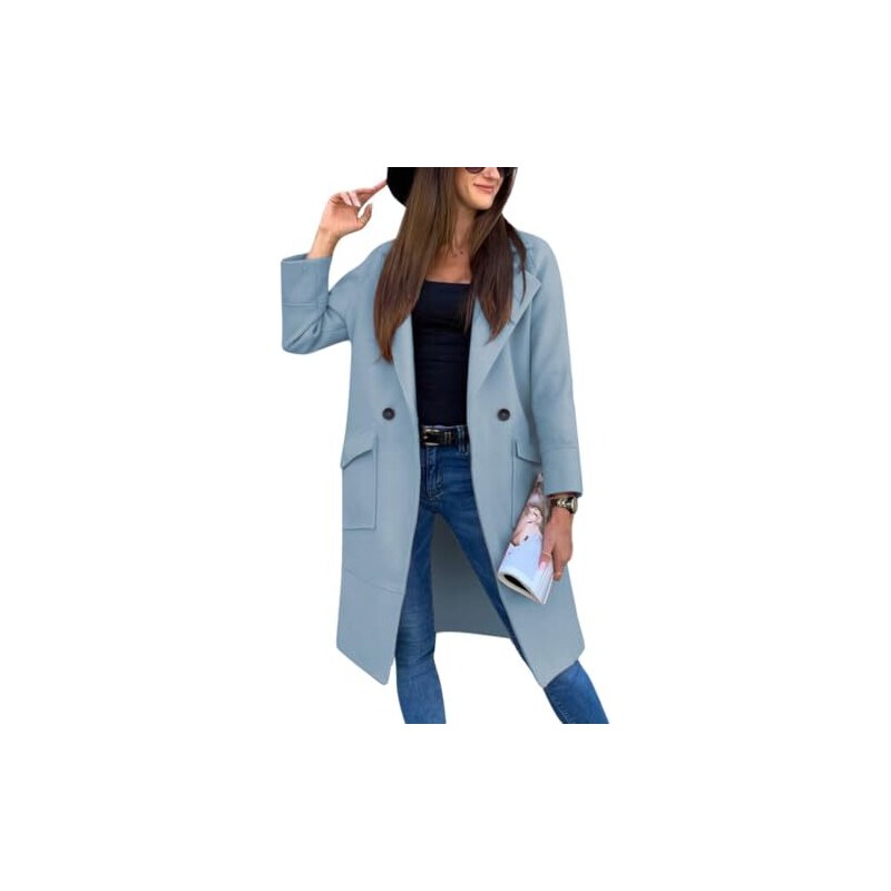 Parka Invernale Da Donna, Foderato In Pile, Antivento, Cappotto Imbottito Con Cappuccio Spesso Cappotti Caldi Con Zip Intera In Cotone Con Tasche Cappotto Alla Moda All'aperto Giacca Allentata, Blu, M - Foto 4