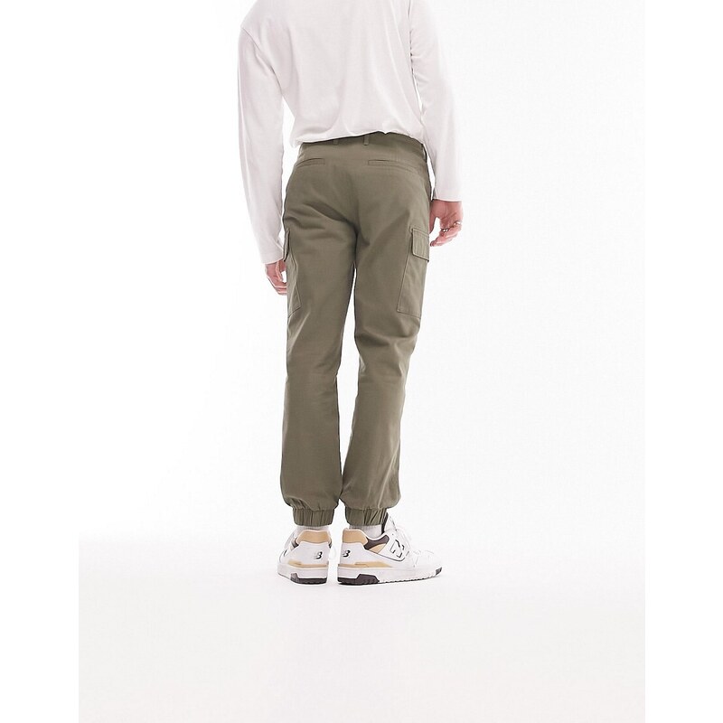 Topman - Pantaloni cargo skinny kaki con due tasche-Verde