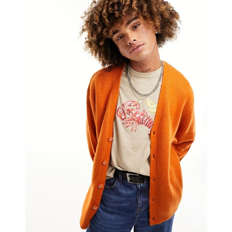 ASOS DESIGN - Cardigan oversize in maglia soffice arancione bruciato