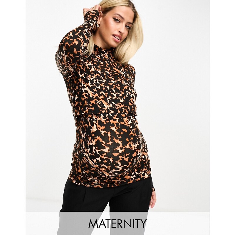 Mama.licious Mamalicious Maternity - Top accollato in jersey con stampa leopardata-Multicolore